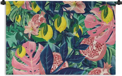 Produktbild von MuchoWow® Wandteppich Wandbehang Blumen - Früchte - Farben 60x40 cm Tapisserie Dekoration Wandtuch - Wanddekorationen