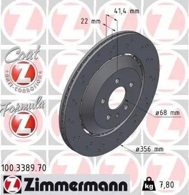 Produktbild von ZIMMERMANN Bremsscheibe Hinten für AUDI A6 Avant (4G5, 4GD, C7) 356mm 100.3389.70