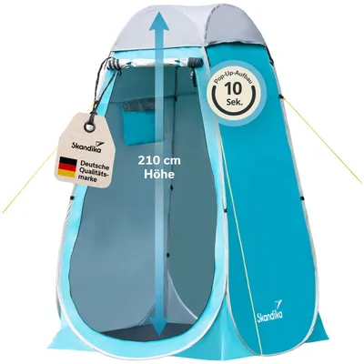 Produktbild von Skandika Camping Pop Up Duschzelt | Umkleidezelt mit 210 cm Stehhöhe, silberbeschichtet, Blickdicht, separater Boden, abdeckbares Fenster, Moskitonetz