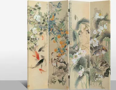 Produktbild von Fine Asianliving Paravent Raumteiler Spanische Wand Trennwand Room Divider Raumtrenner Sichtschutz Japanisch Orientalisch Chinesisch L160xH180cm Bedruckte Canvas Doppelseitig Asiatisch