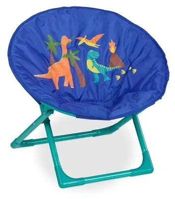 Produktbild von Relaxdays Moonchair Kinder, Dino, faltbar, HxBxT: 47 x 50 x 48 cm, Kinderstuhl draußen & drinnen, Kindersessel, blau