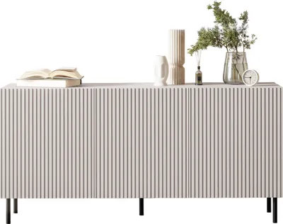 Produktbild von MIRJAN24 Sideboard Aruba 3D 156, Kommode mit drei Drehtüren, Metallfüße in der Farbe Schwarz (Farbe: Cashmere)