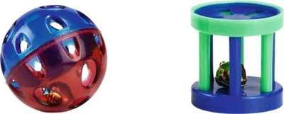 Obrázek produktu pro Míček a váleček s rolničkou od Beeztees – hračka pro kočky – 4 cm – 2 ks