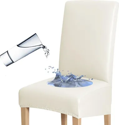 Produktbild von Elastischer Stuhlbezug aus Kunstleder, Größe L, Rückenlehne 50–70 cm, Creme – Schonbezug