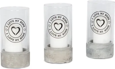 Produktbild von 3er Set Deko-Glas 16x8cm Kerze Beton Zement I love my home Geschenk