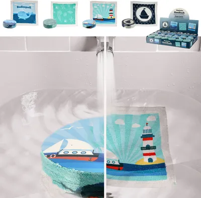 Produktbild von Magisches Handtuch 'Maritim' 72er Set 4 maritime Motive 30x30cm Baumwolle Waschlappen Zaubertuch Zauberhandtuch Tuch