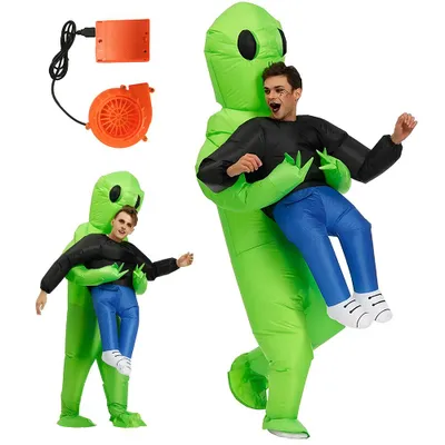 Produktbild von Juksun Alien Kostüm 160-190cm für Erwachsene aufblasbar mit Pumpe und Gebläse für Halloween Party Karneval