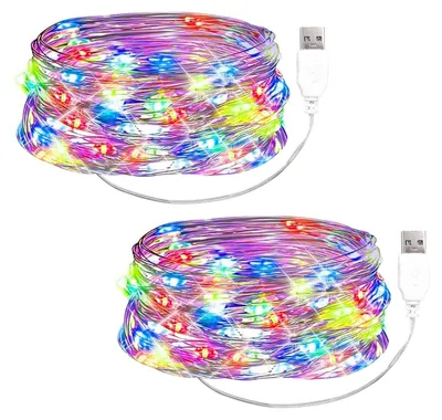 LED-Lichtschnur 3m, 30 mehrfarbige LEDs, USB, Set 2 Stück