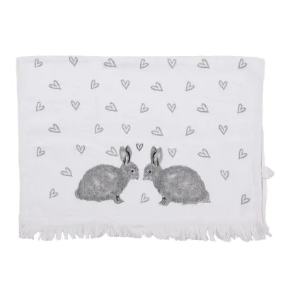 Produktbild von Clayre & Eef Gästehandtuch 40x66 cm Weiß Grau Baumwolle Kaninchen