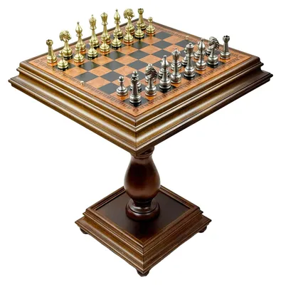 Produktbild von Exklusiver Italfama Schachtisch (66 cm) + Schwere Metallfiguren 4kg + Dame-Spiel