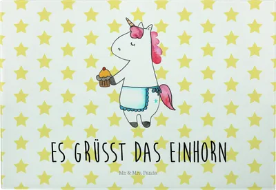 Produktbild von Mr. & Mrs. Panda Servierplatte Einhorn Muffin - Weiß - Geschenk, Unicorn, Vesperplatte, Schneidplatte, Frühstücksbrett, Liebesgrüße, Geburtstagsgrüße, Schneideunterlage