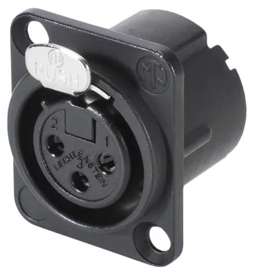 Produktbild von NEUTRIK® XLR, 3-pol , Metall-, Löttechnik-Einbaubuchse, versilberte(r) Kontakt(e), Type D, schwarz verchromt