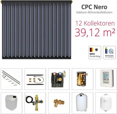 Produktbild von Solarbayer Komplettsolarpaket CPC NERO12B Bruttogesamtfläche 39,12m² Vakuumröhre