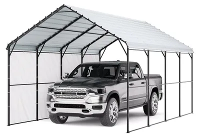 Produktbild von VEVOR Schwerlast-Metall-Carport, 12' x 20' Outdoor-Carport mit verzinktem Stahlrahmen und Dach, Autozelt-Garage mit abnehmbaren Seitenwänden, multifunktionale Autoschutzhütte für Pickup, Boot, Auto und Traktoren, 12x20 Ft