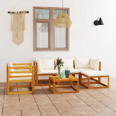 Produktbild von 6-tlg. Garten-Lounge-Set mit Auflagen Creme Massivholz Akazie , Gartenmöbel-Sets Design 2024
