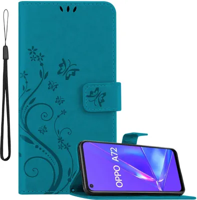 Obrázok produktu pre Kryt Cadorabo pre Oppo A72 vo farbe FLORAL BLUE ochranný kryt v kvetinovom dizajne s magnetickým zapínaním, funkciou stojana a slotmi na karty flipové puzdro s kvetinovým krytom puzdro s chlopňou na mobilný telefón puzdro typu kniha