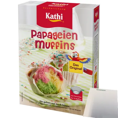 Produktbild von Kathi Backmischung für Papageienmuffins mit Förmchen (460g Packung) + usy Block
