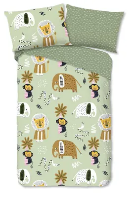 Productafbeelding van Good Morning Kinderdekbedovertrek "Chuck" - Groen - (140x200 cm) - 100% Katoen