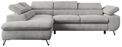 Produktbild von Ecksofa Sofa Grau, Wohnlandschaft L-Form mit Schlaffunktion und Bettkasten, Schlafsofa mit Bettkasten, Sofa mit Einstellbare Kopfstützen, Peter L - Hellgrau Struktur - Links Grau