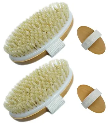 Produktbild von Trockenbürste, Rückenbürste, Massagebürste, Körperbürste, Trockenkörperbürste mit Naturborsten für Peeling-Massage, verbessert die Durchblutung, Cellulite (C-2PCS)