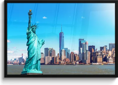 Produktbild von MuchoWow® MuchoWow® Gerahmtes Poster New York - Freiheitsstatue - Manhattan 90x60 cm - Poster mit zchwarzem Bilderrahmen - Fotorahmen - Foto-Plakat