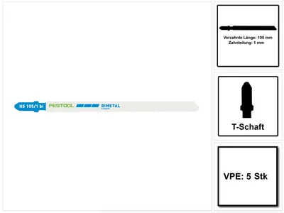 Produktbild von Festool HS 105/1 BI/5 Stichsägeblatt METAL STEEL/STAINLESS STEEL ( 204272 ) für PS 300, PSB 300, PS 400, PSC 400, PSBC 400, PSB 400, PS 420, PSB 420, PSC 420, PSBC 420
