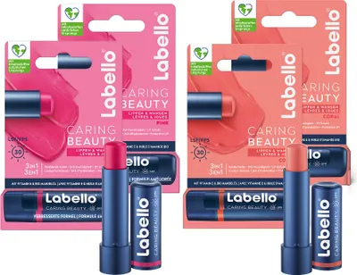 Produktbild von Labello Lippenpflege Set 2x CARING BEAUTY PINK + 2x CORAL