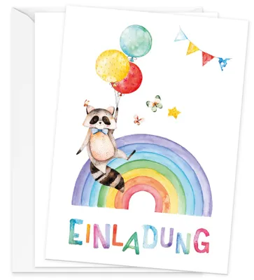 10 Einladungskarten mit Regenbogenmotiv + Umschläge
