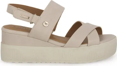 Produktbild von Mustang Damen Sandale Kreuzriemen Slingback Plateau Keilabsatz 1459-801, Größe:39 EU, Farbe:Beige