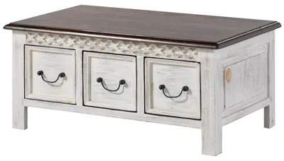 Immagine prodotto di MASSIVMOEBEL24 | tavolino da salotto in legno di mango / acacia 100x57x45 bianco cerato CASTLE-ANTIK #231