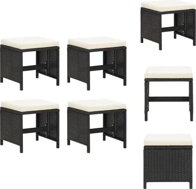 Image de vidaXL Tabouret de jardin 4 pièces avec coussin d'assise Poly rotin noir - Chaises de jardin