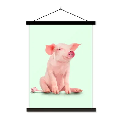 Produktbild von MuchoWow® Textilposter Schwein - Rosa - Sockel - Tiere 90x120 cm mit schwarzem Rahmen - Dekoration