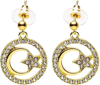Produktbild von Ohrringe Mond und Stern goldfarben – ±2,5 cm Packung mit 3 Stück