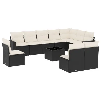 Produktbild von vidaXL 11-tlg. Garten-Sofagarnitur mit Kissen Schwarz Poly Rattan