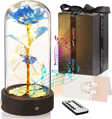 Produktbild von Rose im Glas Musik Rotierende Dekorative Lichter Wiederaufladbar Blume im Glaskuppel Künstliche Rose Geschenke für Valentinstag, Geburtstag, Thanksgiving, Jubiläum