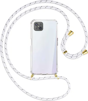 Produktbild von Handykette Backcover-Schutzhülle mit Band (Metall goldfarben) für Oppo A92S / Reno4 Z 5G - weiß/grau