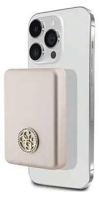 Zdjęcie produktu dla Guess 4G Strassed Metal Logo MagSafe - Power Bank indukcyjny 5000 mAh 15W MagSafe (złoty)