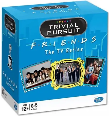 The image shows the front of a Trivial Pursuit: Friends The TV Series board game box.