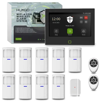 Image de Système d'alarme HUXGO Wi-Fi GSM 4G HXA700 7 pouces, 9 détecteurs PIR + 1 capteur de porte,via application