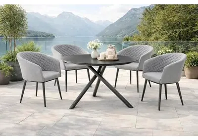 Immagine prodotto di Gruppo di sedute Destiny MODENA BARLETTA 4 poltrone + tavolo Ø110x76cm piano in HPL