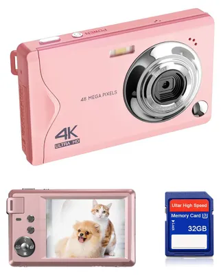 Obrázek produktu pro Fine Life Pro 48MP 1080P FHD kompaktní fotoaparát 3,0" TFT barevný LCD displej s 32GB SD kartou, 16x digitální zoom pro dospívající dospělé začátečníky, růžový