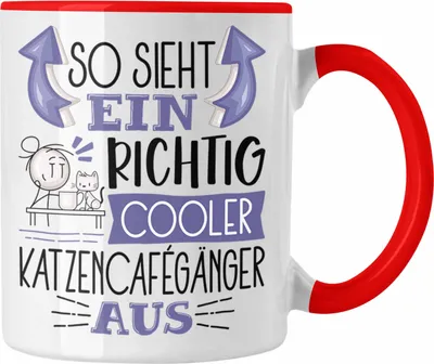 Produktbild von Trendation - Katzencafégänger Tasse So Sieht Ein Richtig Cooler Katzencafégänger Aus Geschenk Lustiger Spruch Geschenkidee (Rot)
