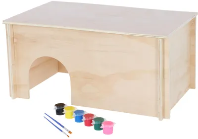 Produktbild von Kerbl Nagerhaus zum Bemalen, 50x29x24 cm, Holz, für Kaninchen und Nagetiere, bunt