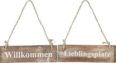Produktbild von 2er Set Wandbilder Sprüche 20x6cm Holz Lieblingsplatz Willkommen Schilder Tür
