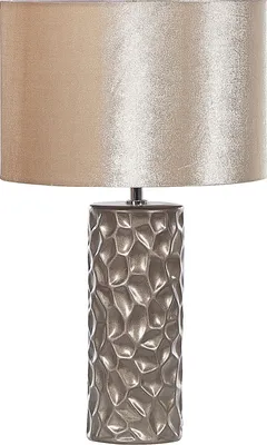 Zdjęcie produktu dla BELIANI Lampa stołowa złota ceramiczna 50 cm z welurowym abażurem geometryczny wzór lampka nocna oświetlenie do sypialni salonu styl glamour