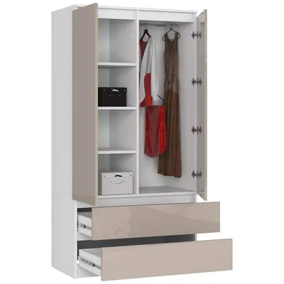 Immagine prodotto di Armadio S90 da 90 cm, guardaroba a 2 ante e 2 cassetti, altezza 180 cm, CLP