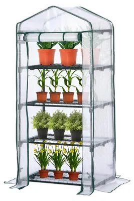 Image de Mini-serre à 4 niveaux, en plastique PE étanche, avec 4 étagères, idéale pour la culture de plantes