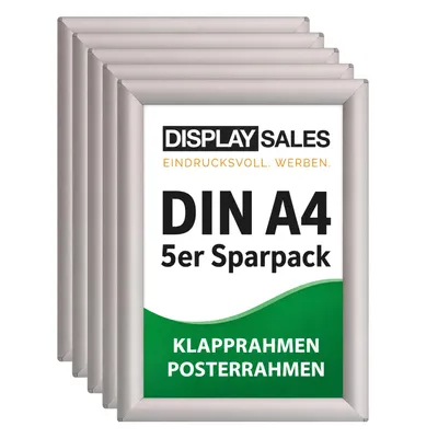 Produktbild von Klapprahmen SNAPIT DIN A4 5er Set | 25 mm Alu Profil | Posterrahmen Silber | Bilderrahmen klappbar inkl. Antireflexfolie | Wechselrahmen für Plakate