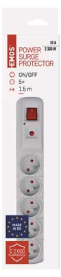 Přepěťová ochrana – 5 zásuvek 1,5m, šedá