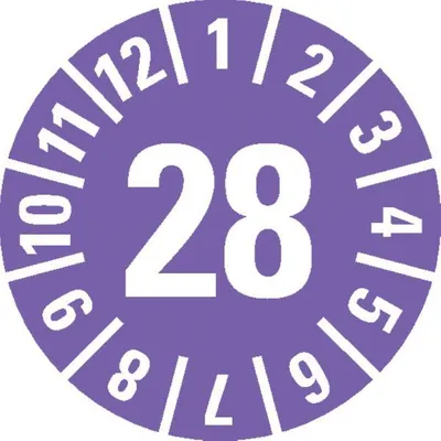 Produktbild von Dreifke® Prüfplakette 28, violett, Dokumentenfolie, selbstklebend, Ø 15mm, 60...